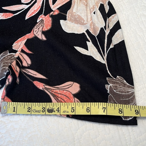 Linen Blend V Neck Dress Black Peach Tropic Floral Print Sz Medium Light Beachy - Picture 14 of 17